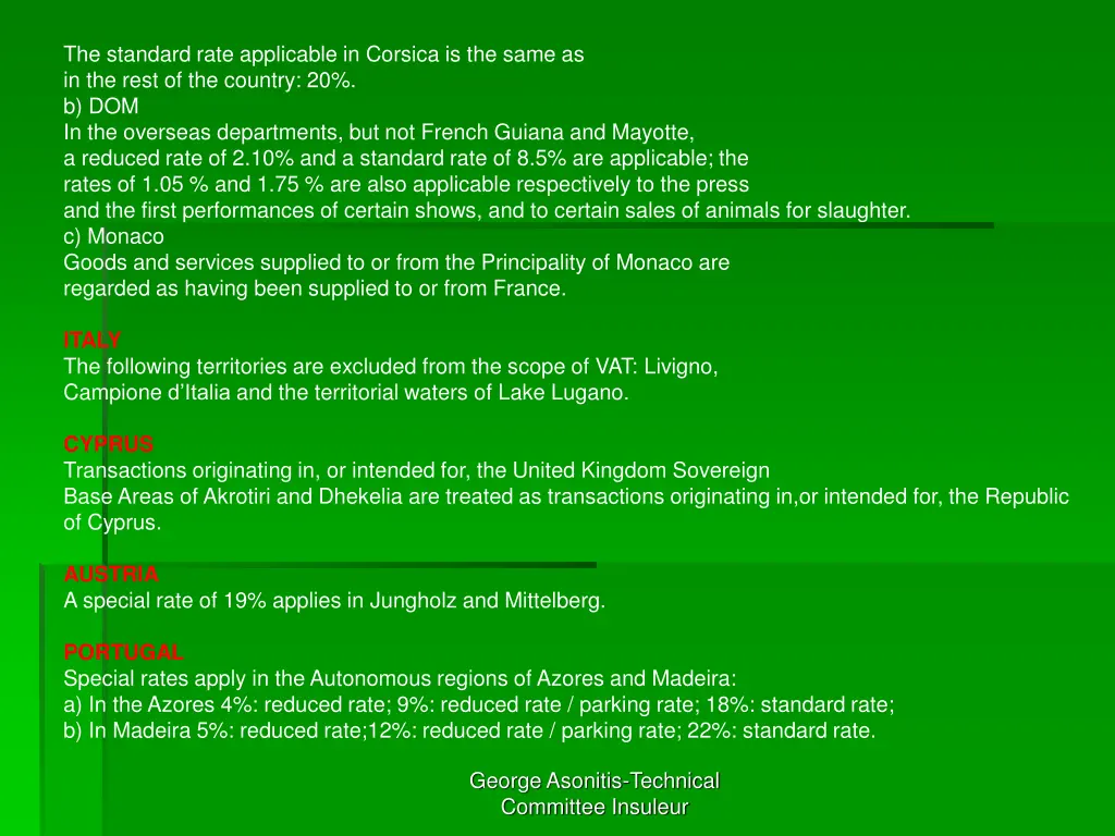 the standard rate applicable in corsica