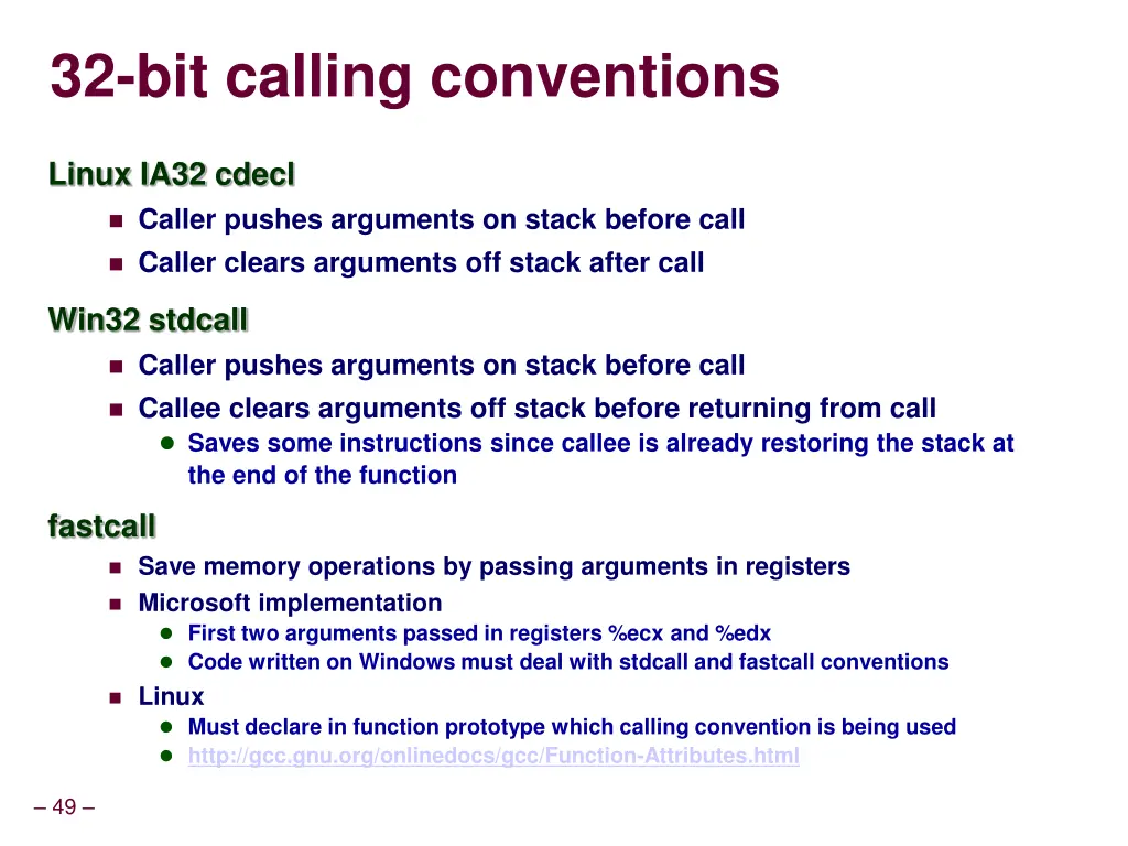 32 bit calling conventions