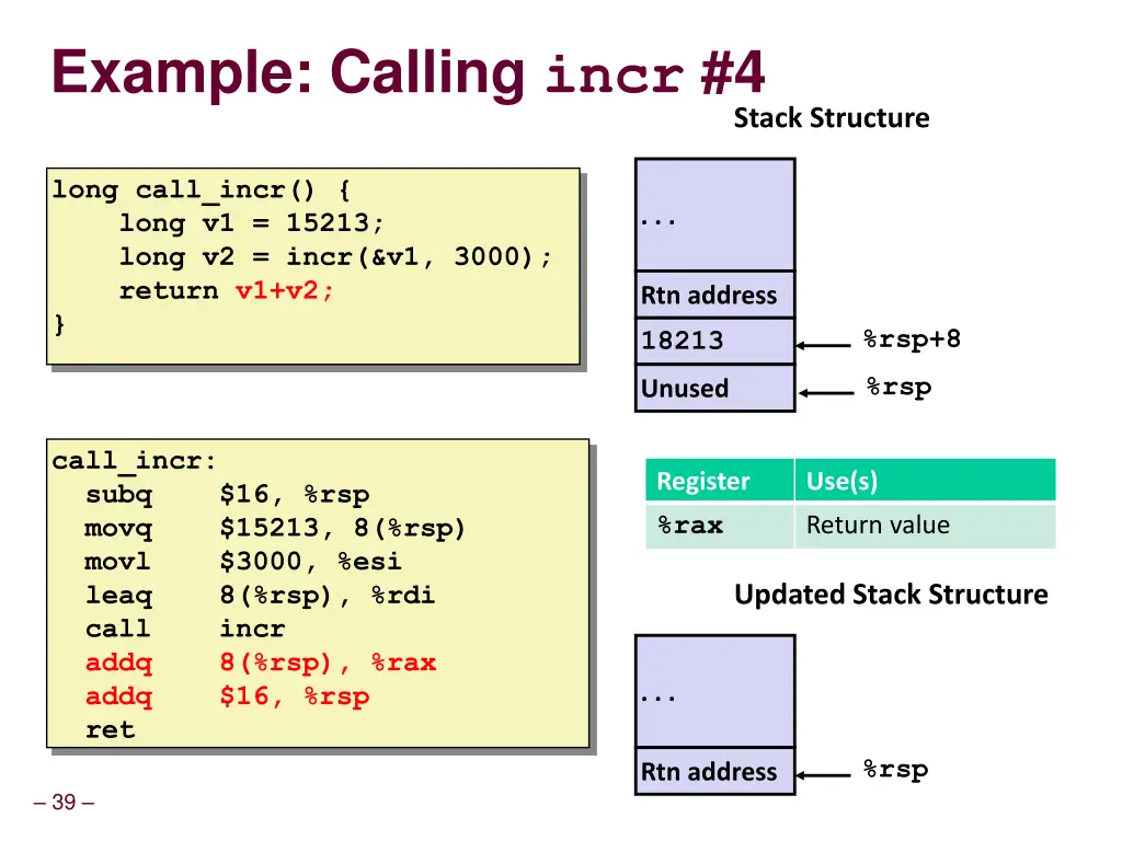 example calling incr 4