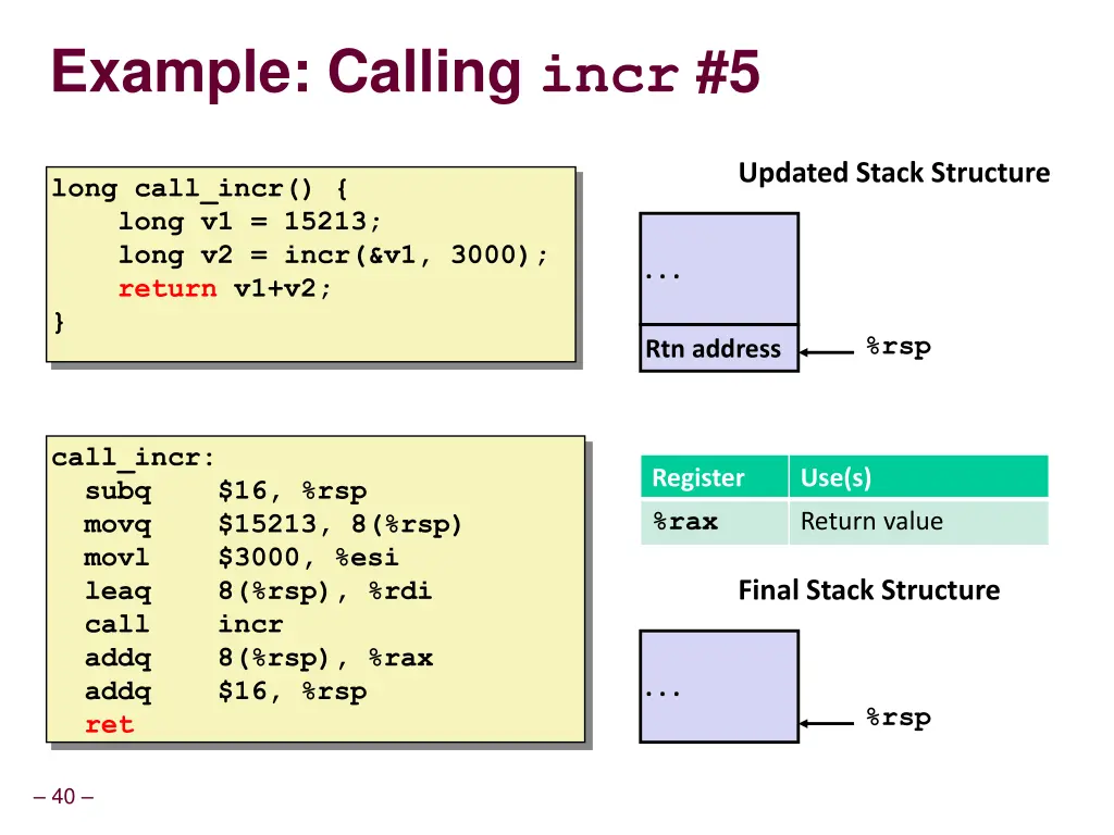 example calling incr 5