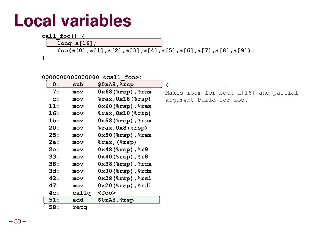 local variables call foo long