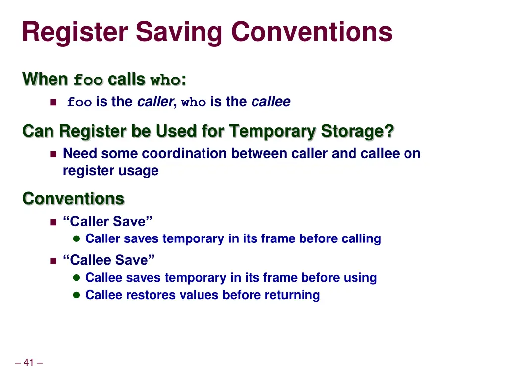 register saving conventions