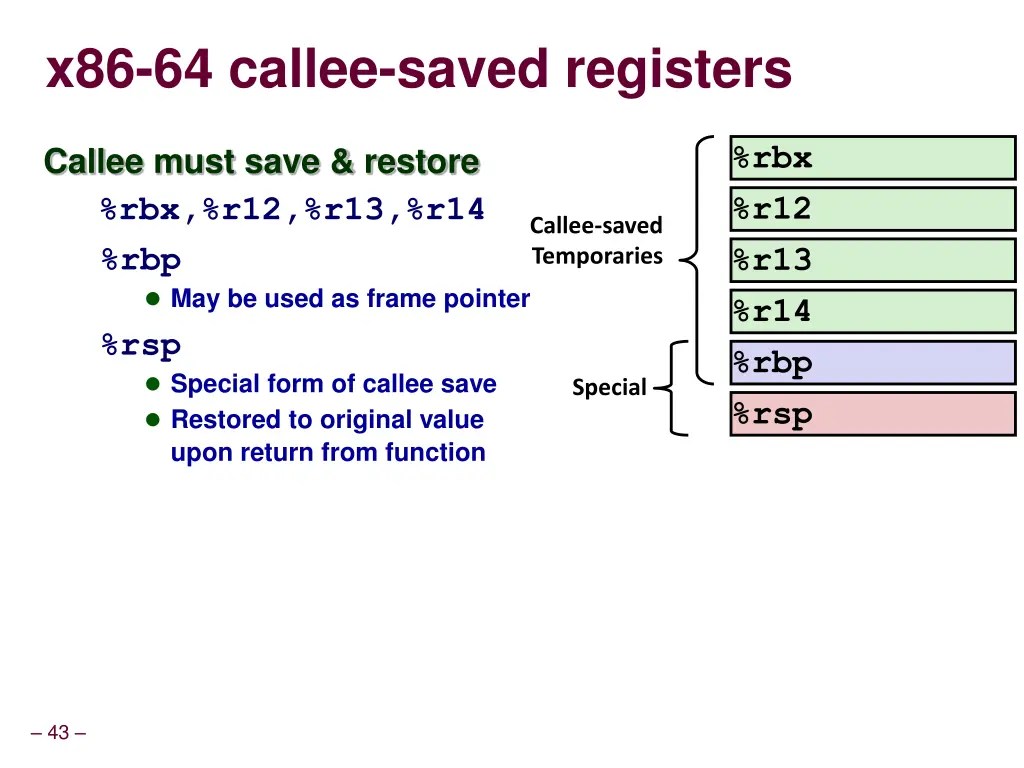 x86 64 callee saved registers