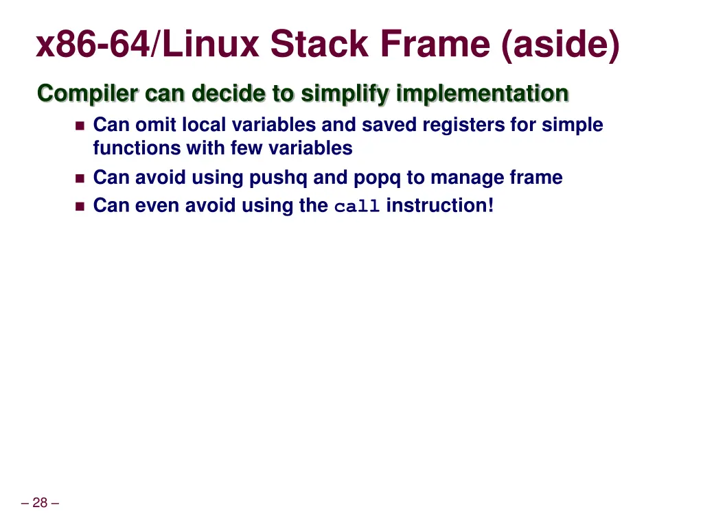 x86 64 linux stack frame aside