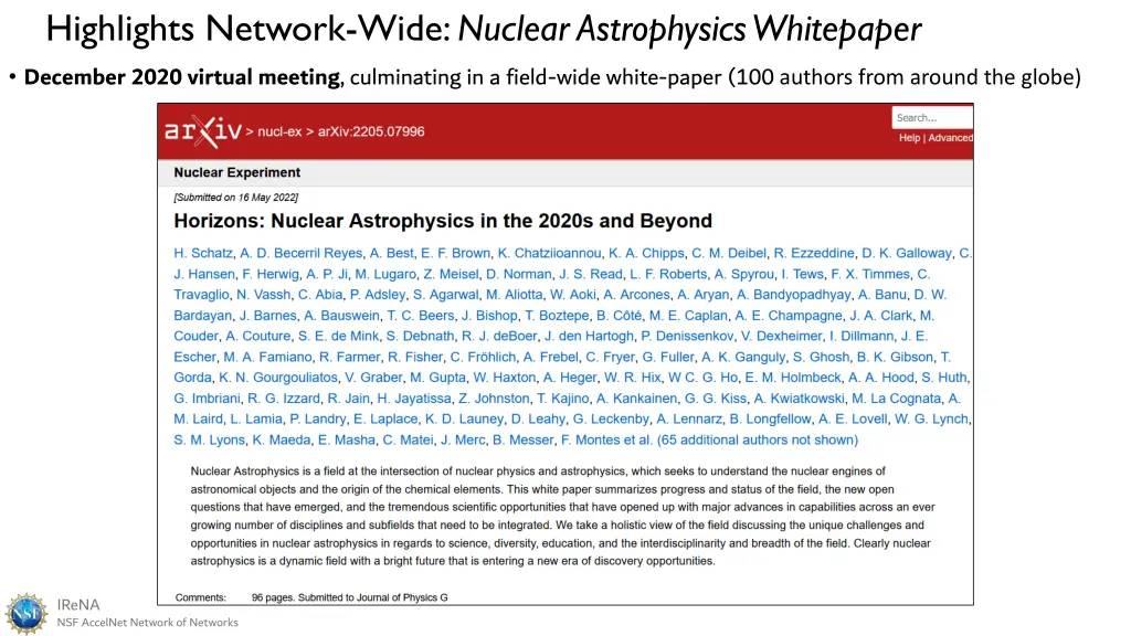 highlights network wide nuclear astrophysics