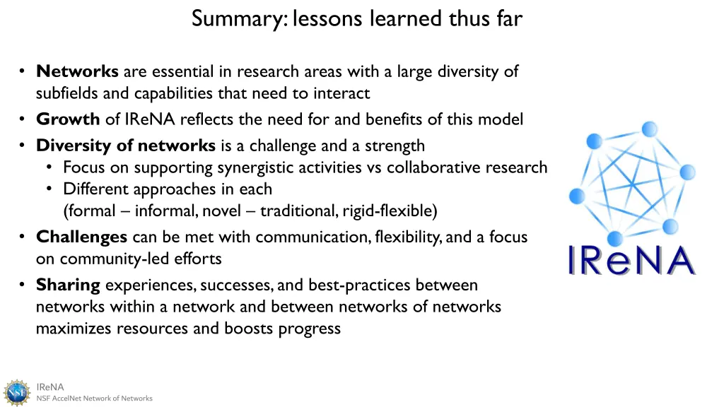 summary lessons learned thus far