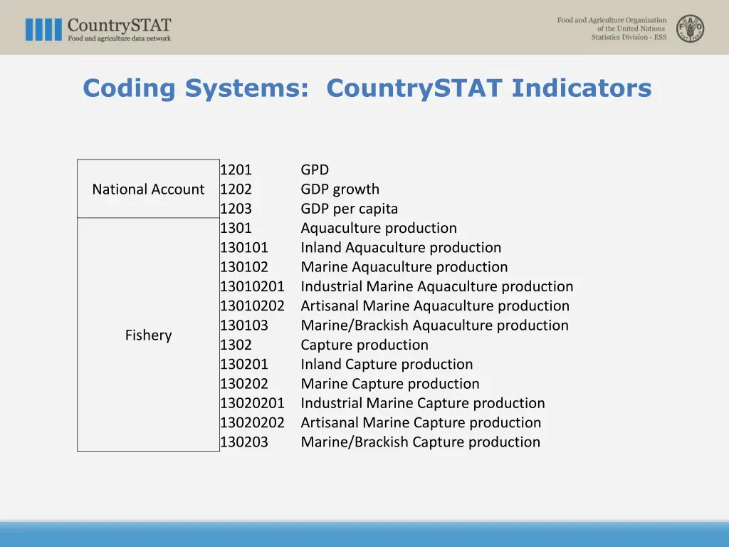 coding systems countrystat indicators 2