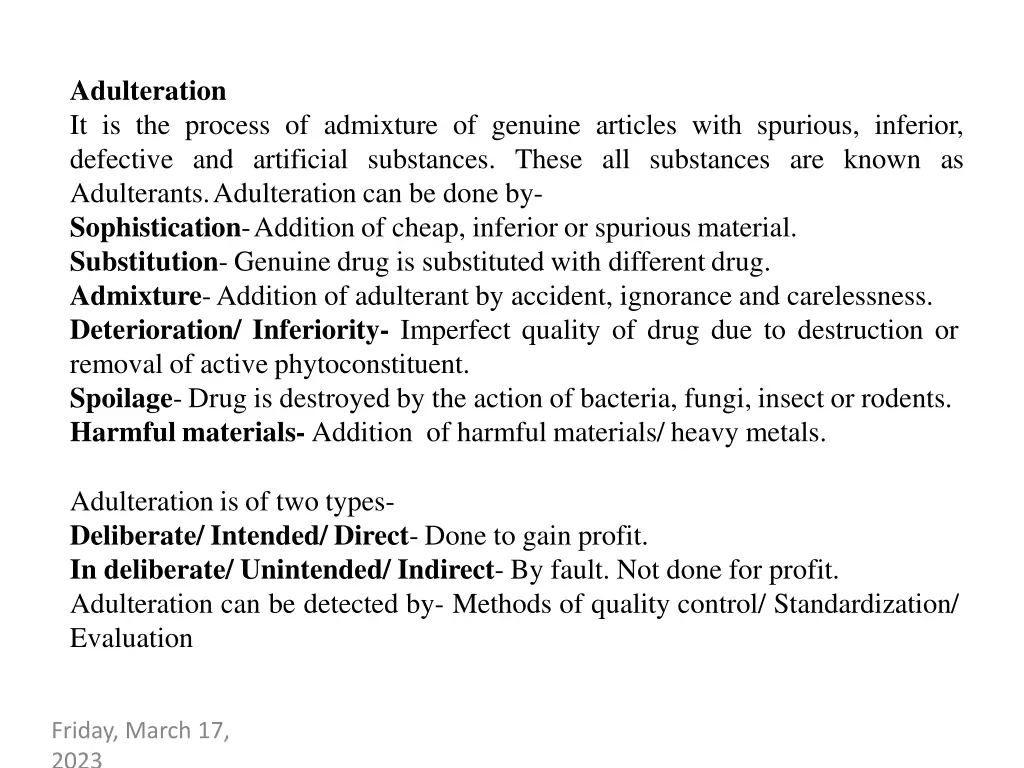 adulteration it is the process of admixture