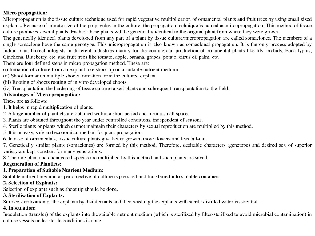 micro propagation micropropagation is the tissue