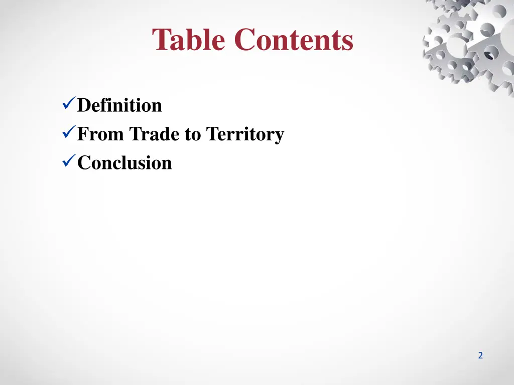 table contents