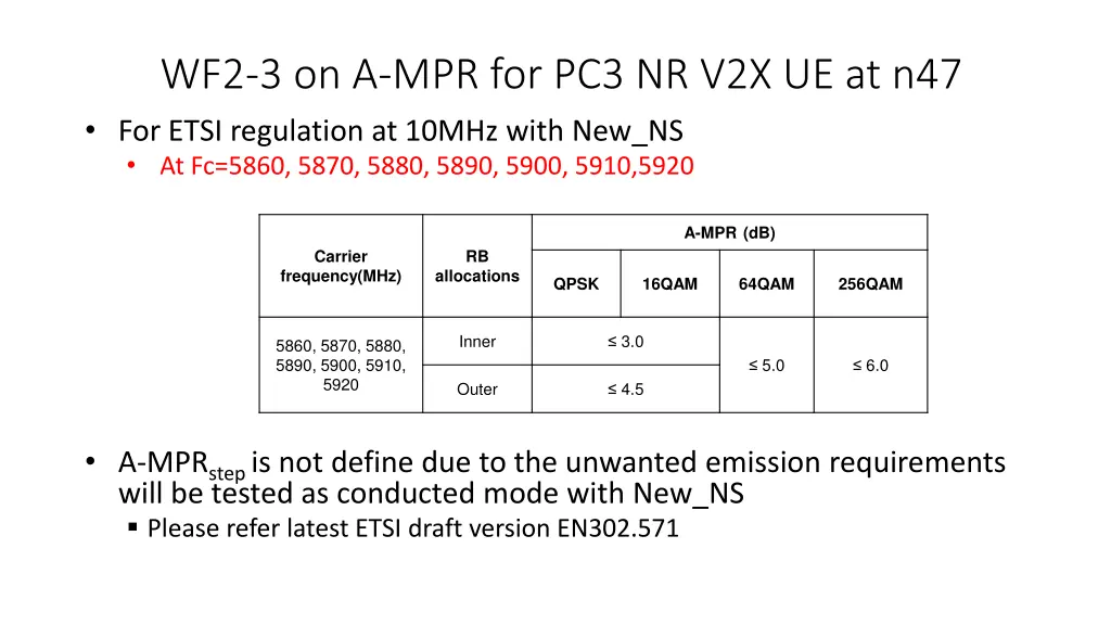 wf2 3 on a mpr for pc3 nr v2x ue at n47 for etsi