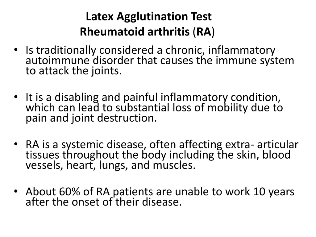 latex agglutination test rheumatoid arthritis