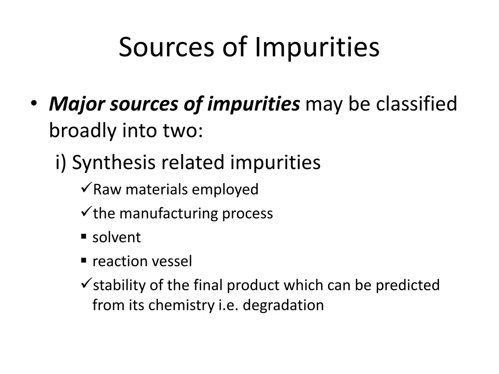 sources of impurities