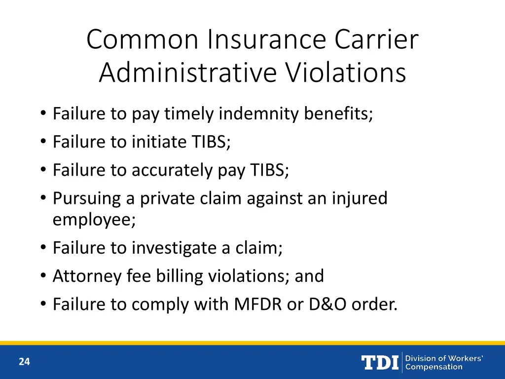 common insurance carrier administrative violations