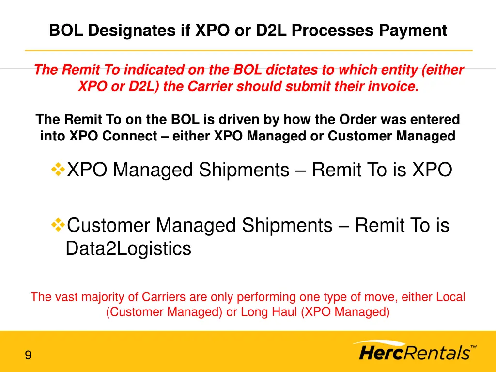 bol designates if xpo or d2l processes payment