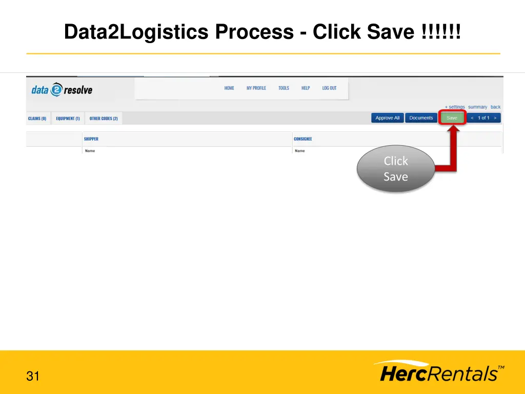 data2logistics process click save