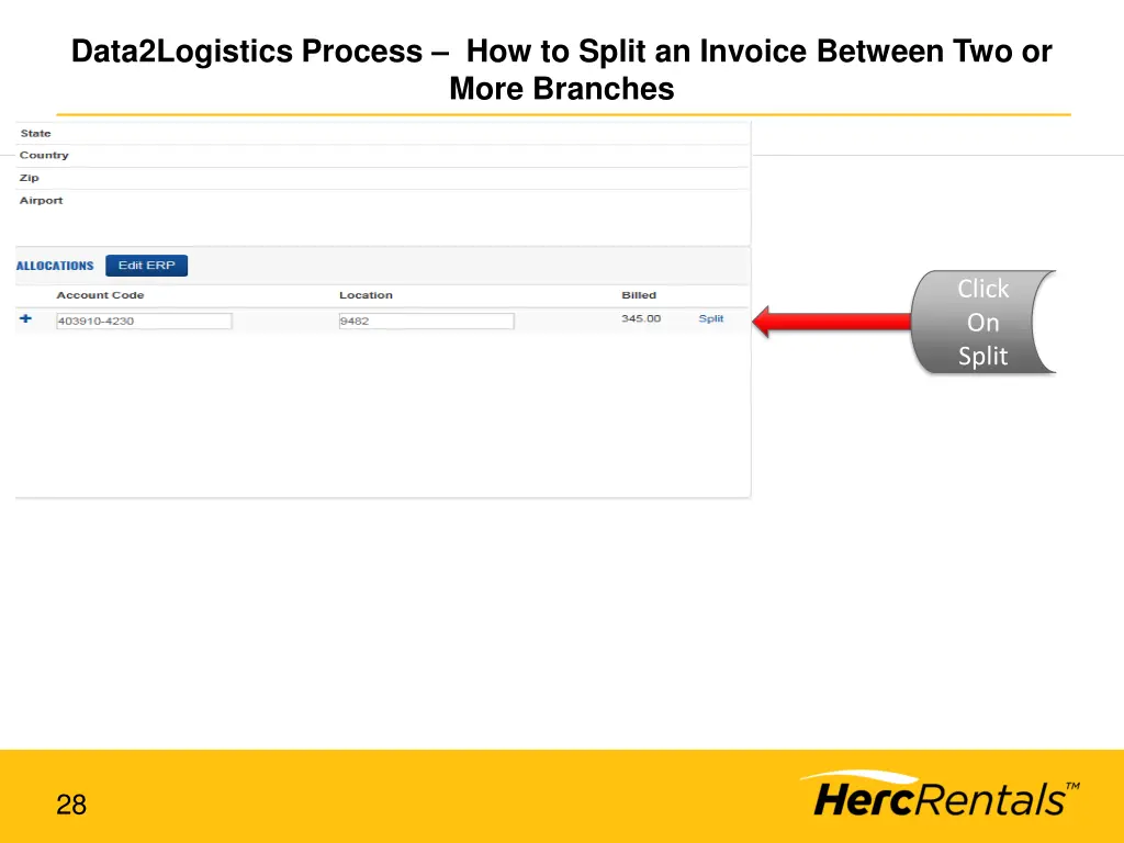 data2logistics process how to split an invoice