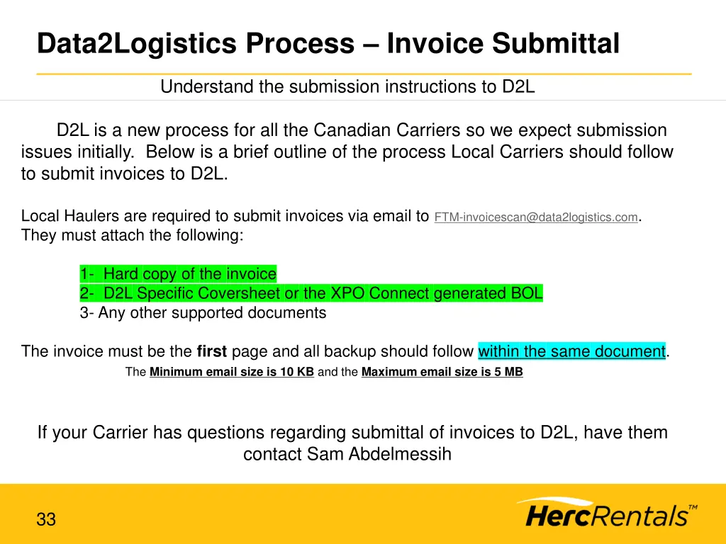 data2logistics process invoice submittal