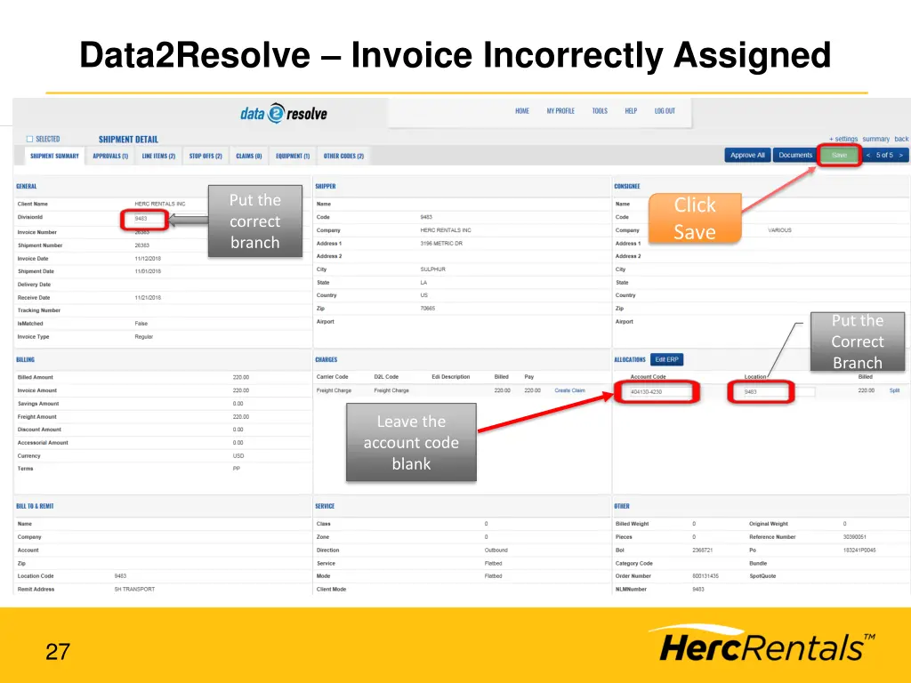 data2resolve invoice incorrectly assigned