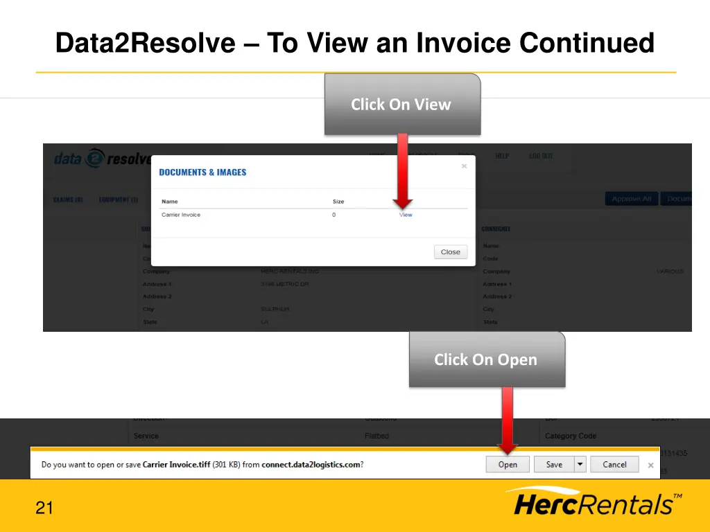 data2resolve to view an invoice continued