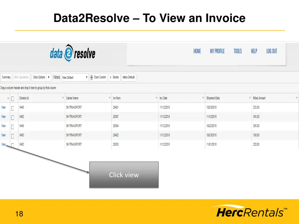 data2resolve to view an invoice