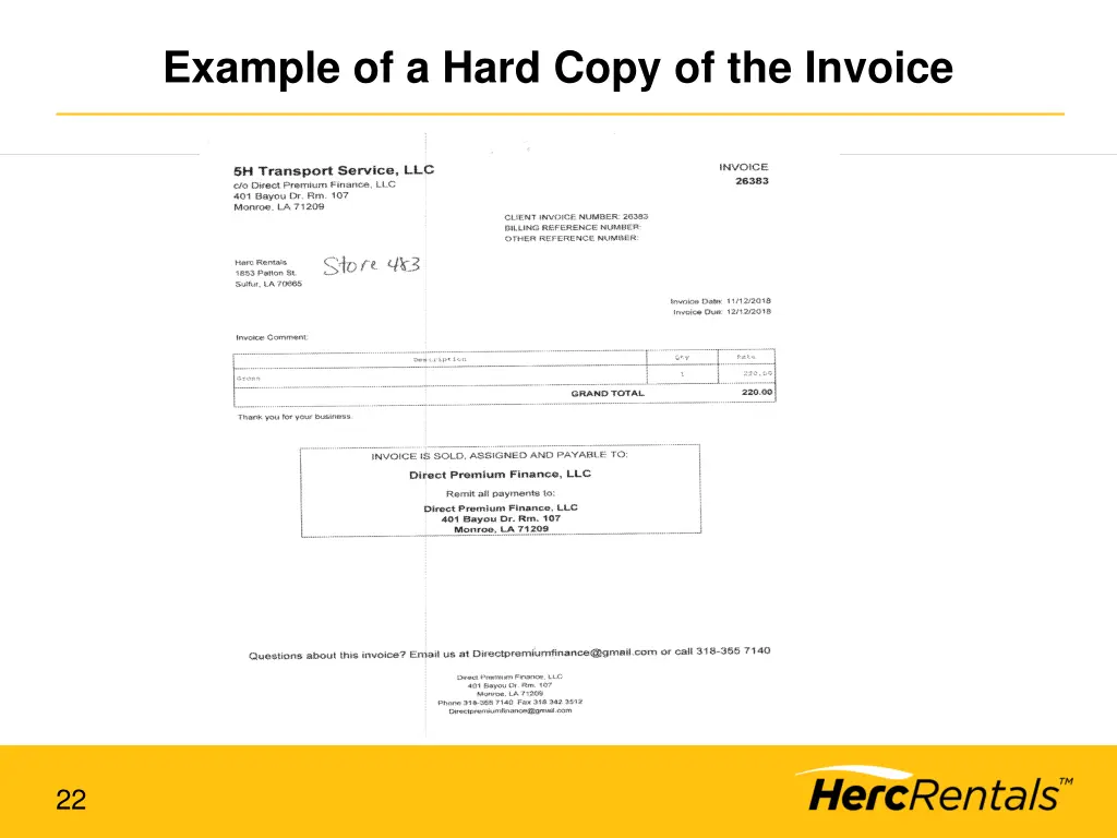 example of a hard copy of the invoice