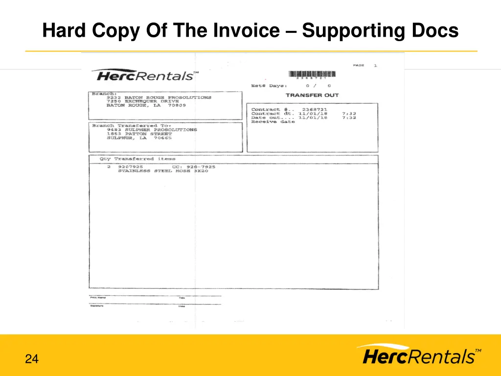 hard copy of the invoice supporting docs