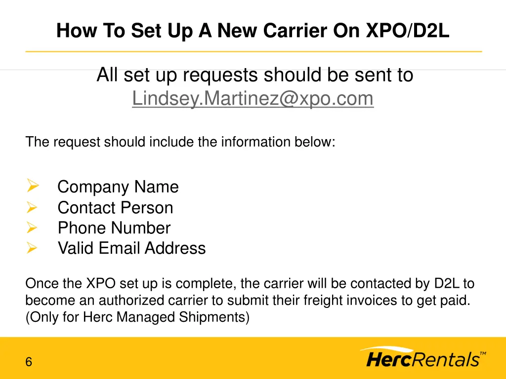 how to set up a new carrier on xpo d2l