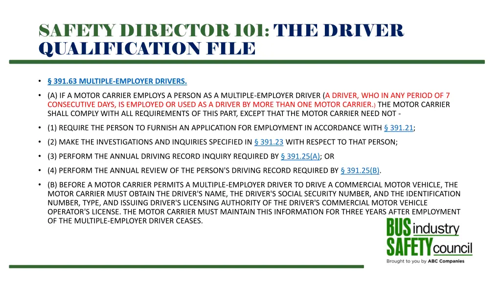 safety director 101 the driver qualification file 18