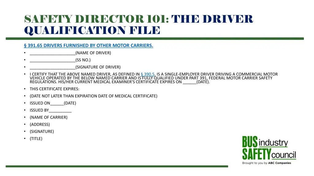 safety director 101 the driver qualification file 20