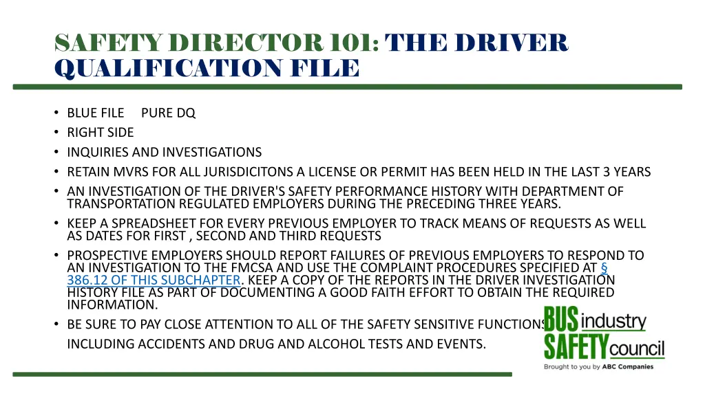 safety director 101 the driver qualification file 8