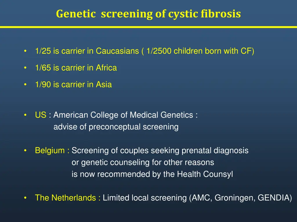 genetic screening of cystic fibrosis