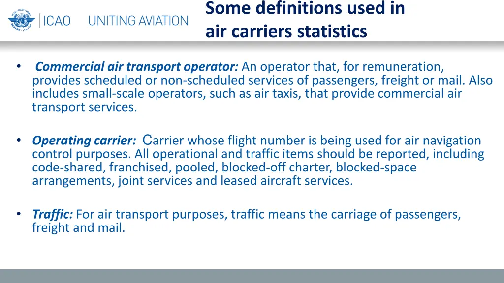 some definitions used in air carriers statistics