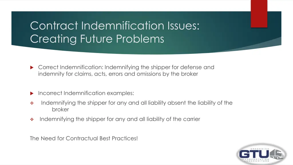 contract indemnification issues creating future