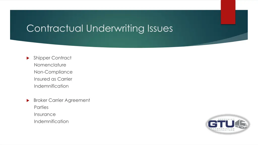 contractual underwriting issues