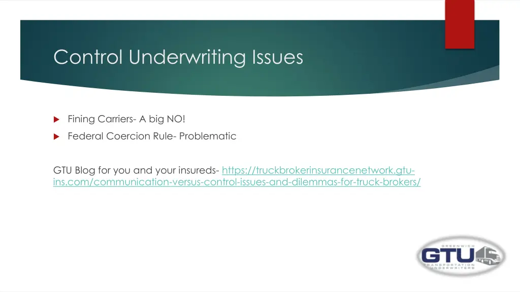 control underwriting issues