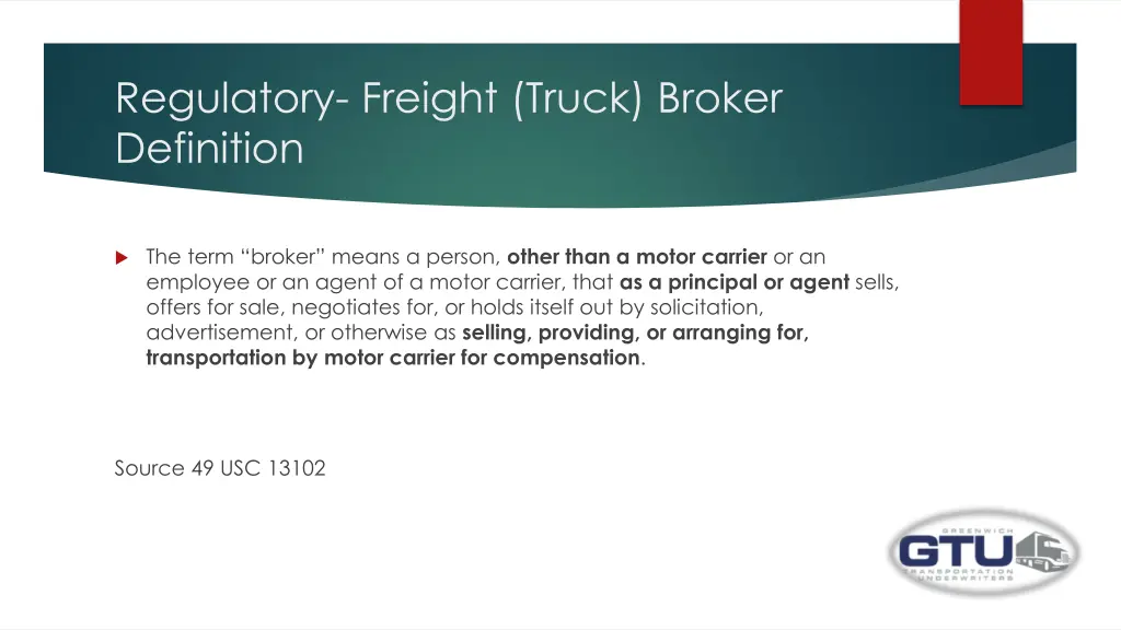 regulatory freight truck broker definition