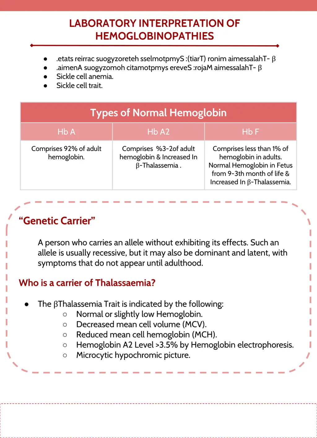 laboratory interpretation of hemoglobinopathies