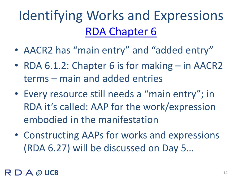 identifying works and expressions rda chapter 6