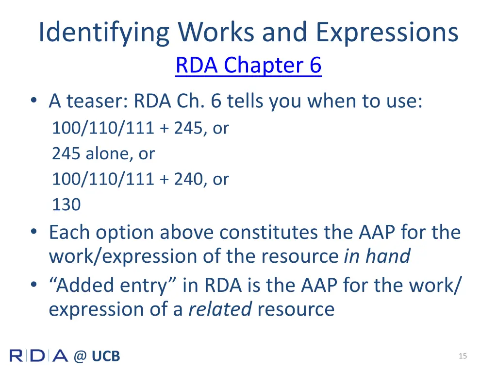 identifying works and expressions rda chapter