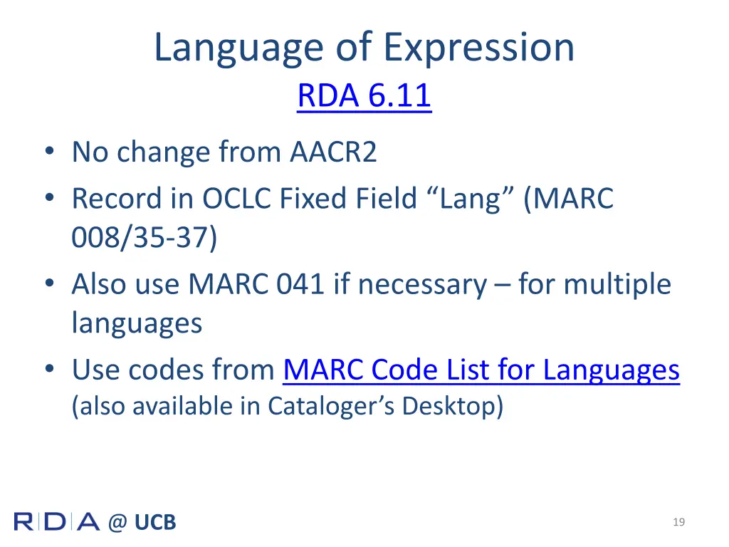 language of expression rda 6 11