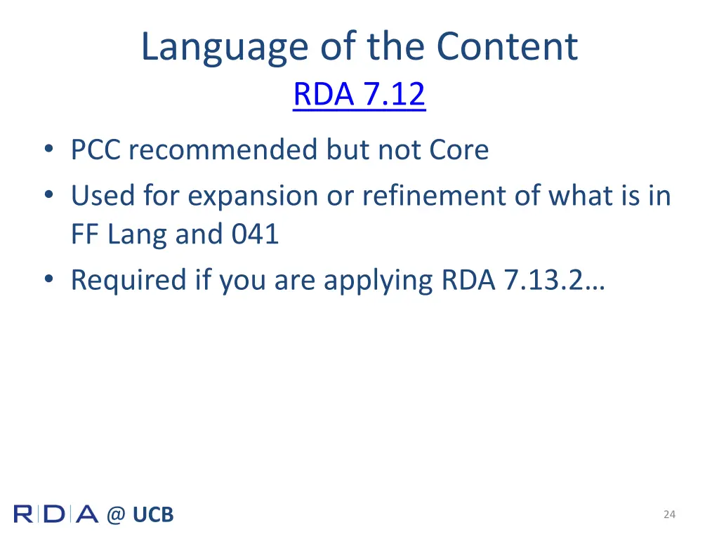 language of the content rda 7 12