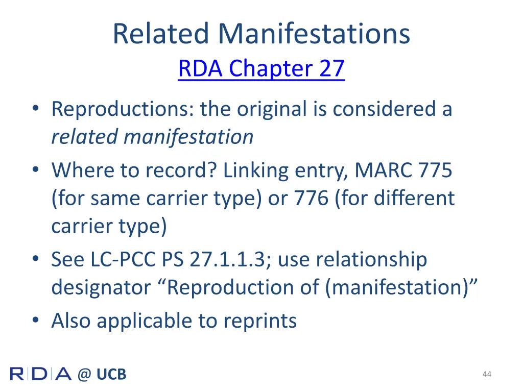 related manifestations rda chapter 27