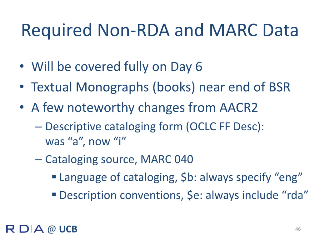 required non rda and marc data