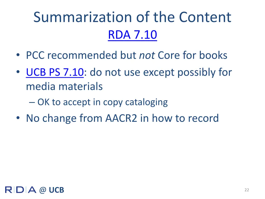 summarization of the content rda 7 10