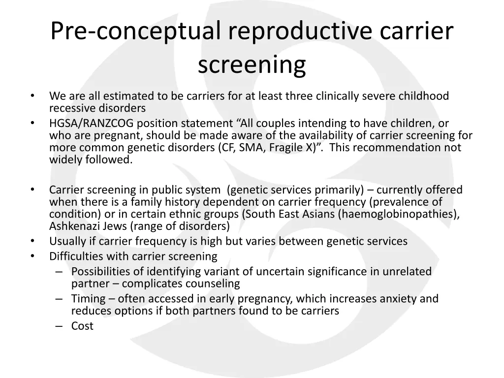 pre conceptual reproductive carrier screening