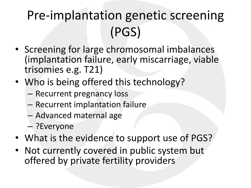 pre implantation genetic screening pgs screening