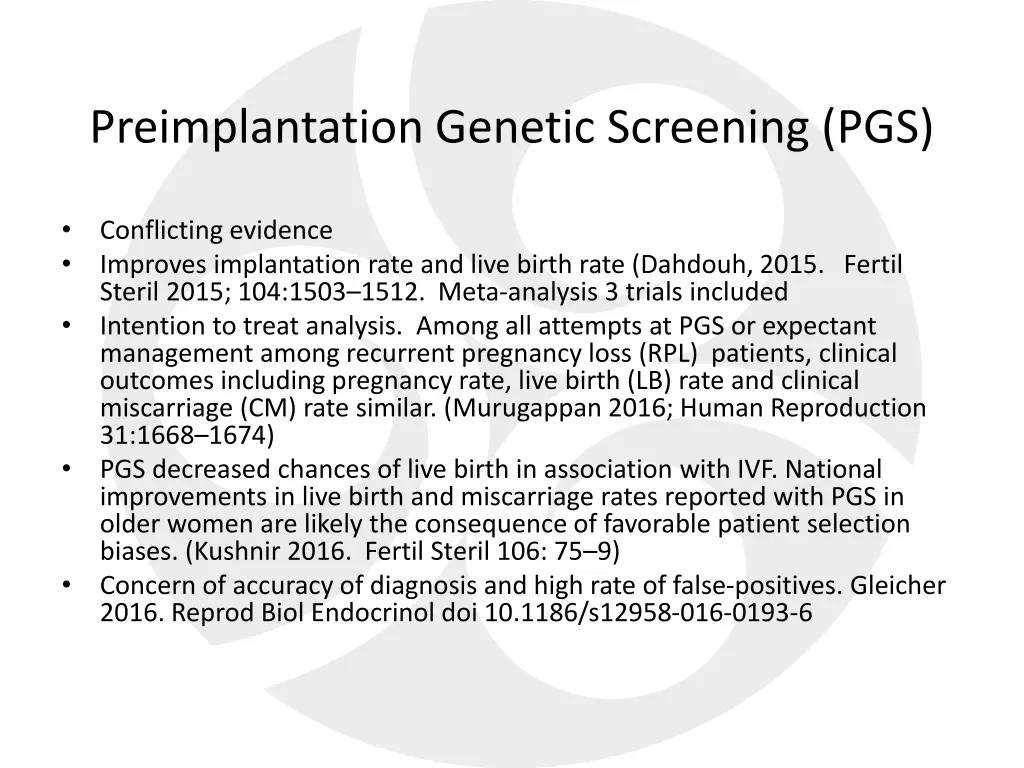 preimplantation genetic screening pgs