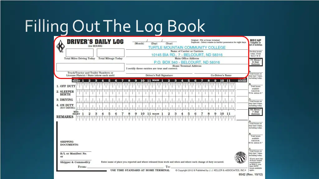 filling out the log book 1