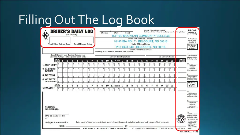 filling out the log book 3